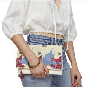 Rachel Pally floral white fold down zipper clutch